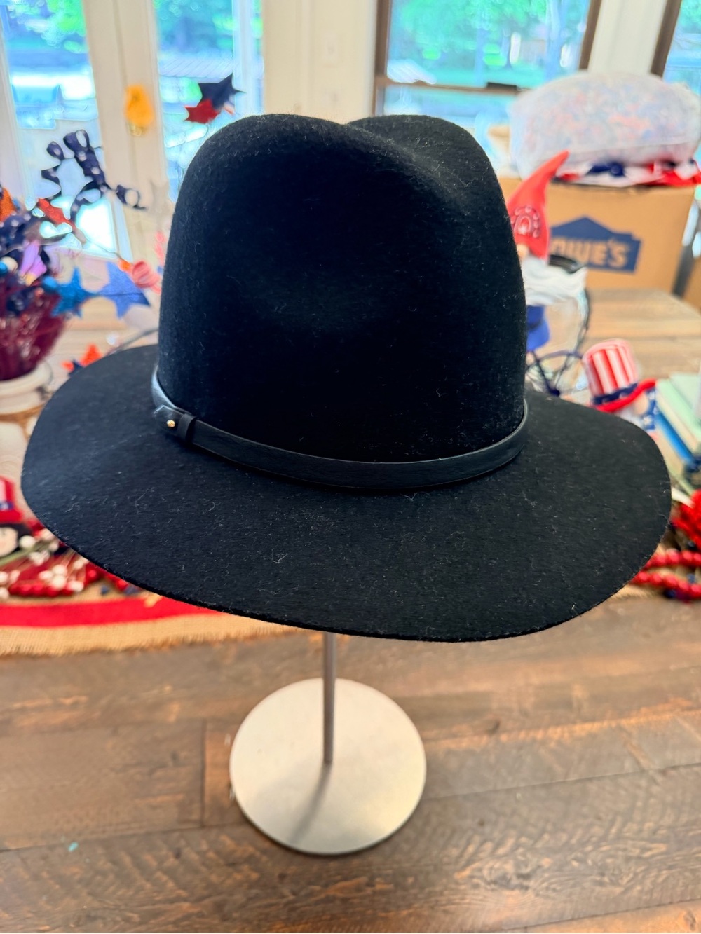 Banana Republic Black 100% Wool Wide Brim Fedora Rancher Hat S/M - Picture 2 of 8